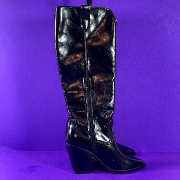 Steven‎ By Steve Madden Black Ninette Leather Knee-High Boot Women's Size 6-NEW - Picture 7 of 10